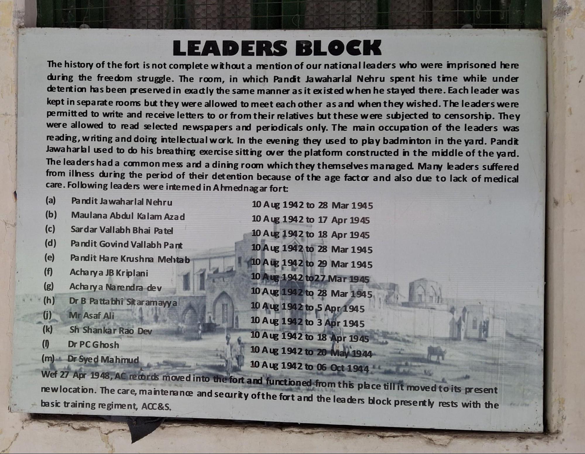 An interpretive board at the Leader’s Block outlines its historical significance and the national leaders who were imprisoned here.(Source: CKA Archives)