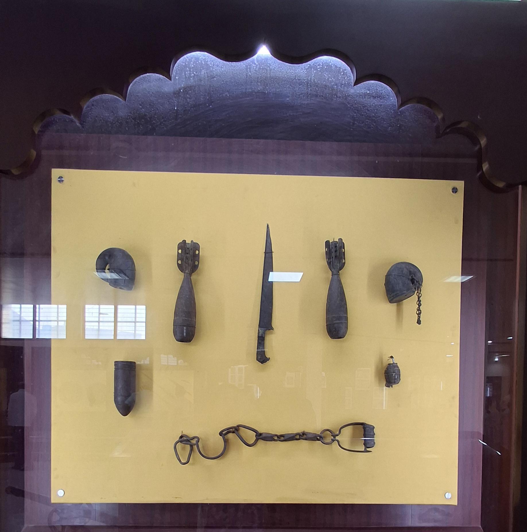 Collection of historical tools and implements mounted on a display board at the Historical Museum & Research Centre's second floor. (Source: CKA Archives)