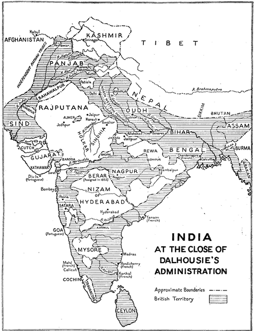 By 1856, a significant portion of the Deccan region had come under the control of the East India Company.