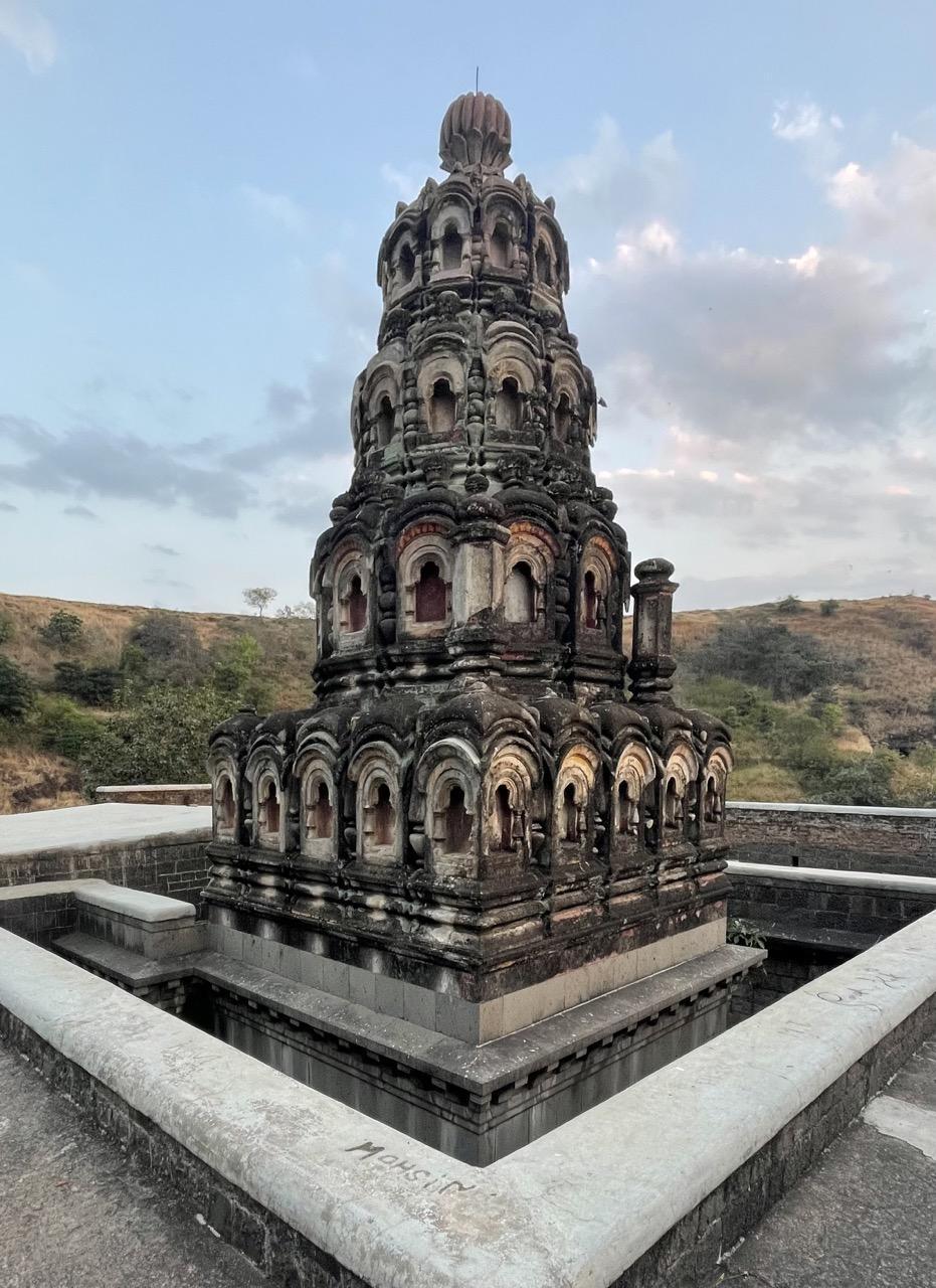 The dome crowning the wada-style Mandir at the base of the Dharashiv Caves, which was likely constructed during the Nizam period (18th–20th century). (Source: CKA Archives)
