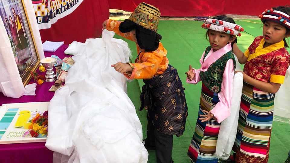 Students at Sambhota Tibetan School in Norgyeling, Gondia, a Tibetan refugee settlement in Maharashtra which was set up following the Tibetan refugee crisis.