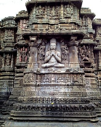 Carvings on the outer walls of Aundha Nagnath Mandir show deities, epics, and detailed Hemadpanthi patterns.[1]