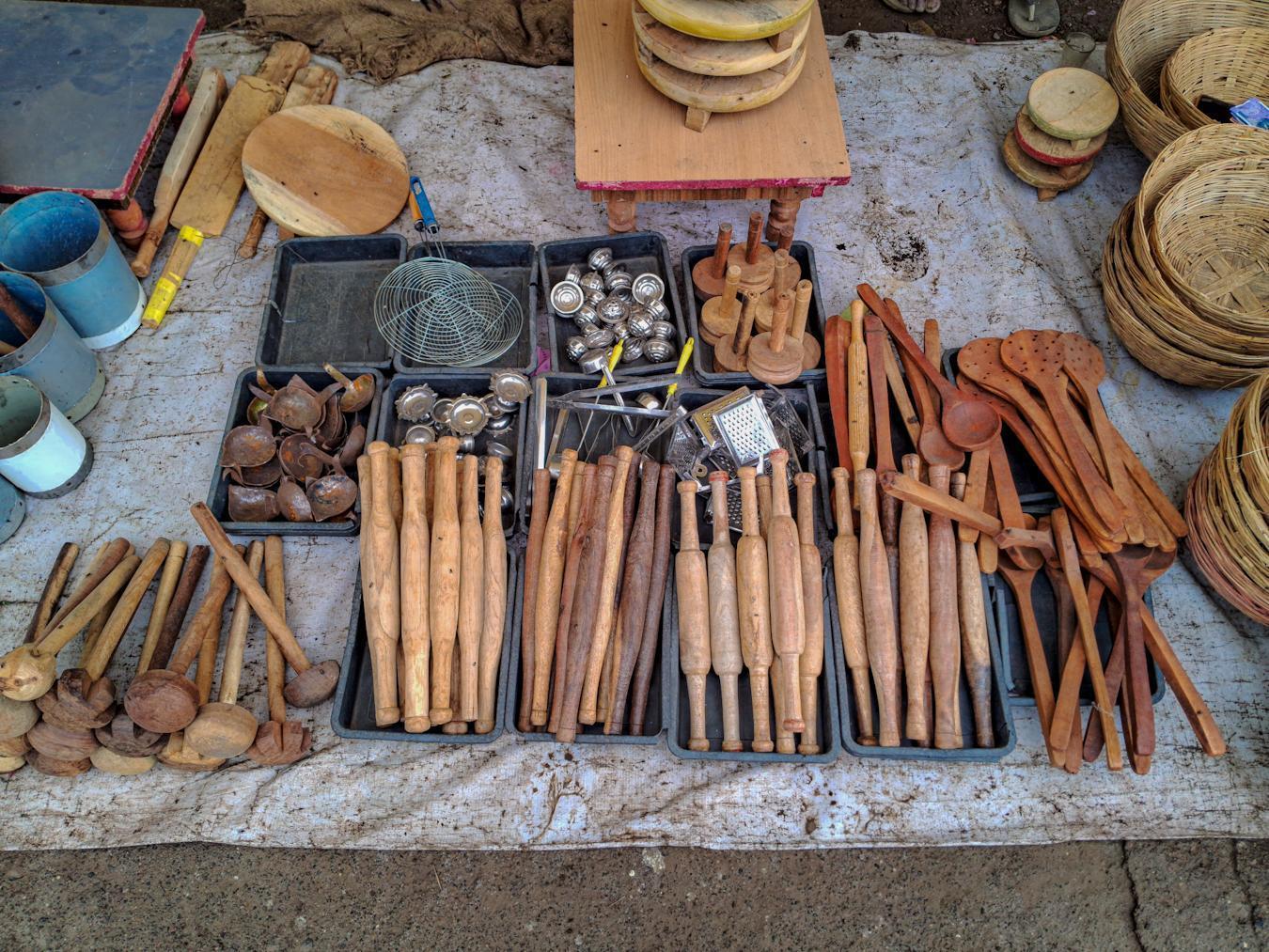 Tools and utensils crafted by members of the Burud community displayed at a local market in Hingoli. (Source: CKA Archives)