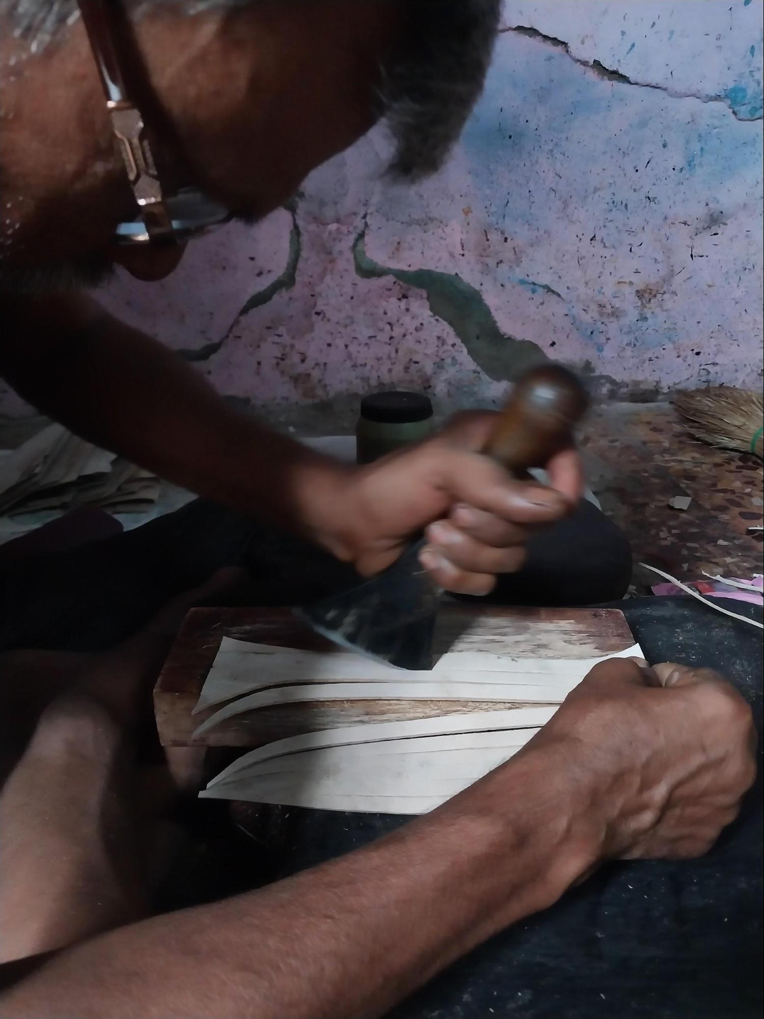 Thin leather strips are cut using araapito create straps used for design and structure. Source: CKA Archives