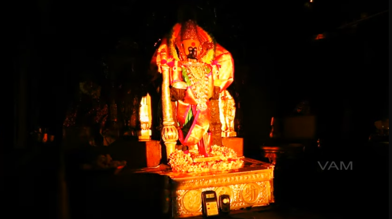 Murti of Mahalaxmi illuminated by sunlight during Kirnotsav[1]