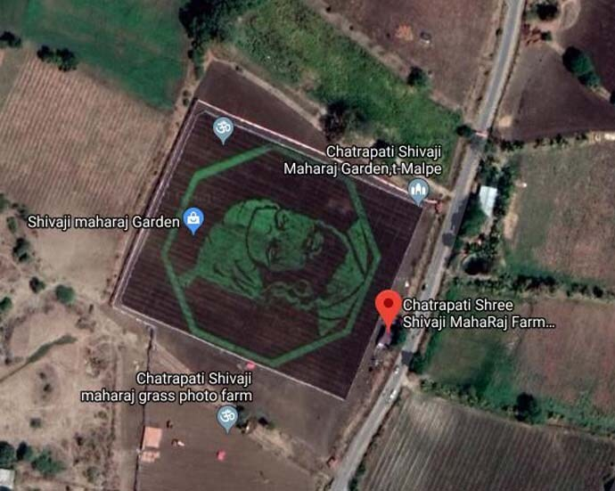 Aerial view of crop art installation by Mangesh Nipankar, later visible on satellite mapping platforms.[3]