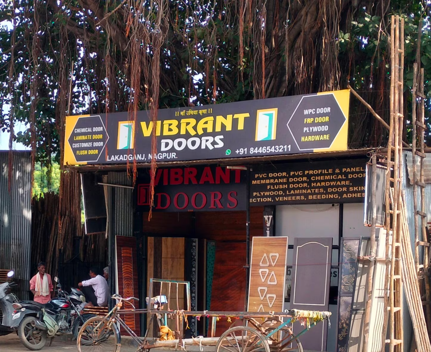 A timber shop in Lakadganj, Nagpur, with neatly stacked planks and logs used for construction and furniture.[2]