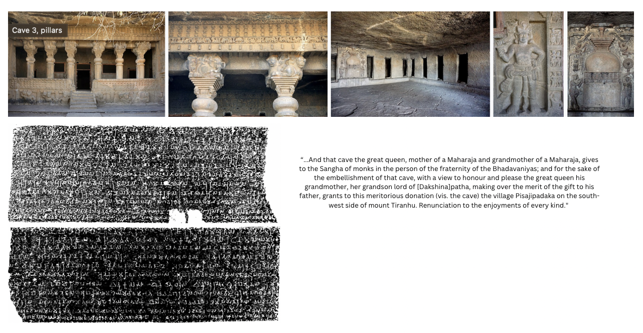 The Nashik Caves contain an inscription recording generous patronage for Buddhist and Jain monks, reflecting the region’s strong Buddhist influence and suggesting that early Hindu rulers of Nashik may have supported Buddhism.