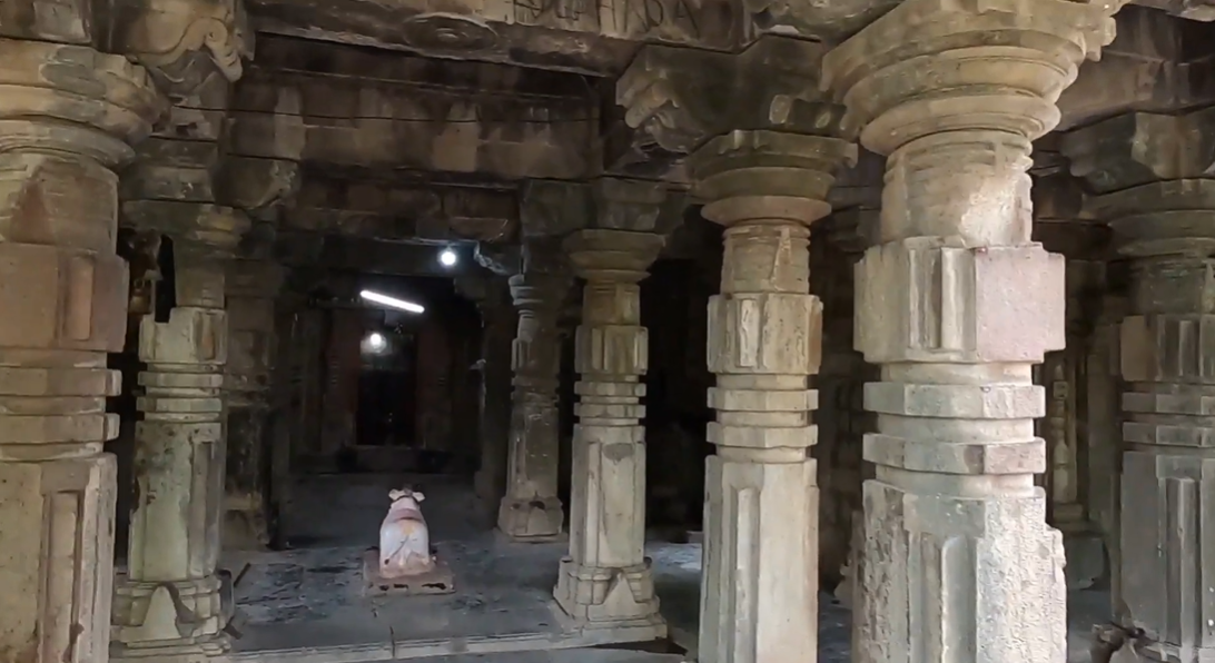 Inside the Narsinh Mandir, notice the multiple pillars and the Nandi. (Source: CKA Archives)