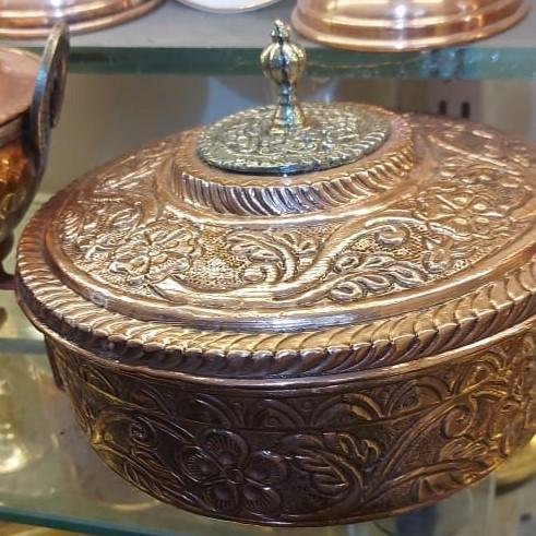 Brass container for pan fillings, featuring dense and intricate surface design. (Source: CKA Archives)