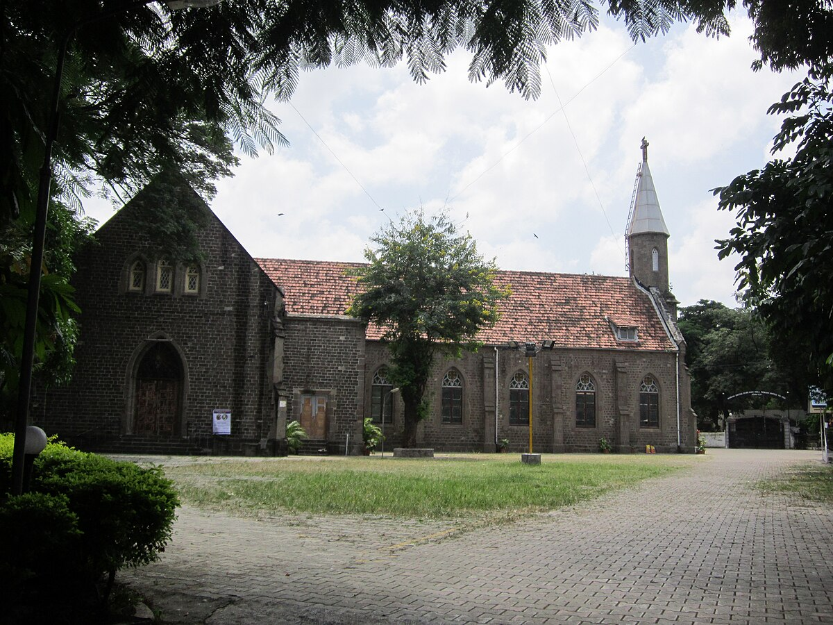 A front view of the St Xavier’s Church in Camp, Pune featuring Gothic architectural style.[91]