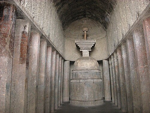 Chaityagriha (prayer hall) inside the Bedse Caves, Maval taluka, Pune district.[6]