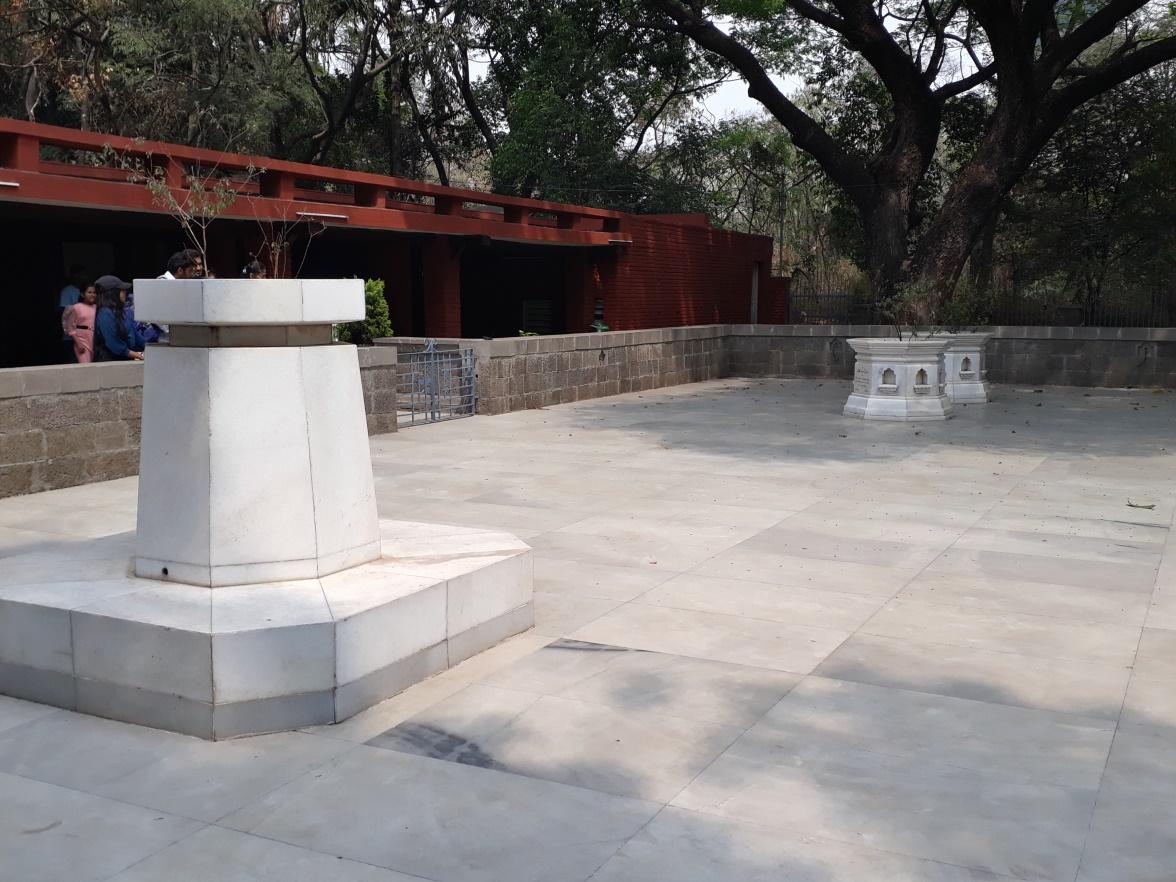 The Samadhis of Mahatma Gandhi (L), Kasturba Gandhi and Mahadev Desai in Aga Khan Palace, Kalyani Nagar, Pune. (Source: CKA Archives)