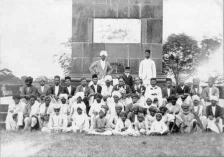 An archival photograph ofDr. B.R. Ambedkar at Bhima Koregaon, Pune.Dr. Ambedkar visited the Koregaon Ranstambh annually on 1 January to honour the Mahar soldiers who fought in the 1818 battle. His visits transformed the site into a place of collective memory and a symbol of resistance against caste-based oppression.