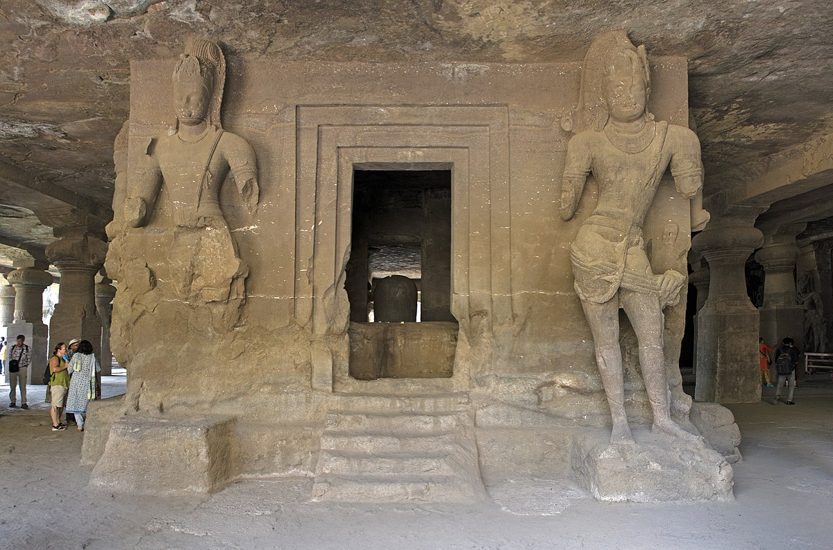 Interior of Cave 1, featuring a central hall and Shivling in the garbhagriha.[3]