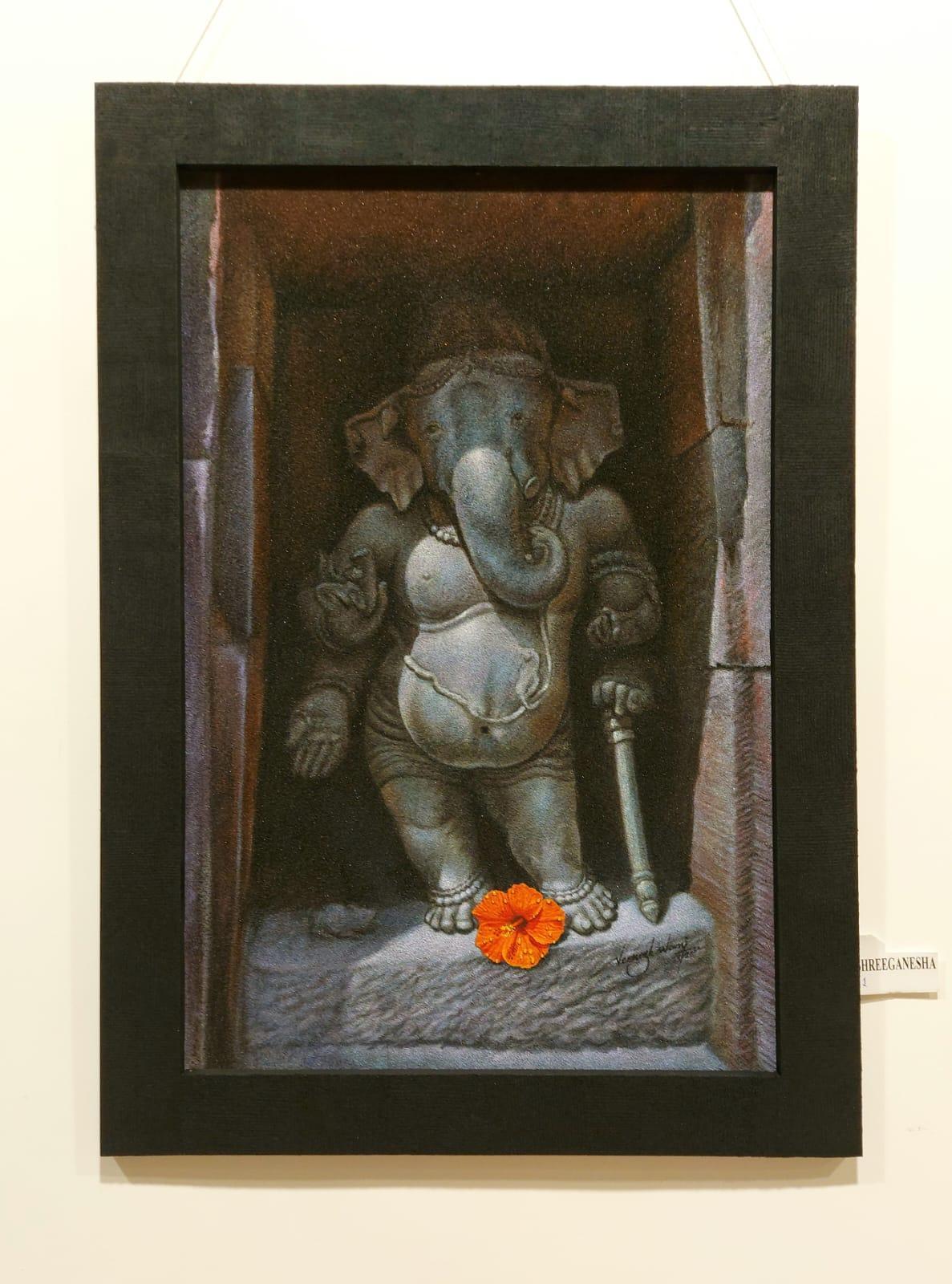Sand painting of Ganesha created by Veeresh Wani, incorporating 3D elements. (Source: CKA Archives)