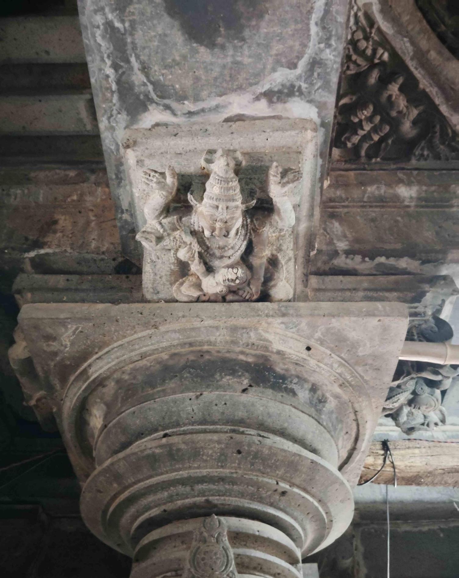Narsimha carved as a bharvahak on a sabhamandap pillar, integrating structure and sculpture. (Source: CKA Archives)