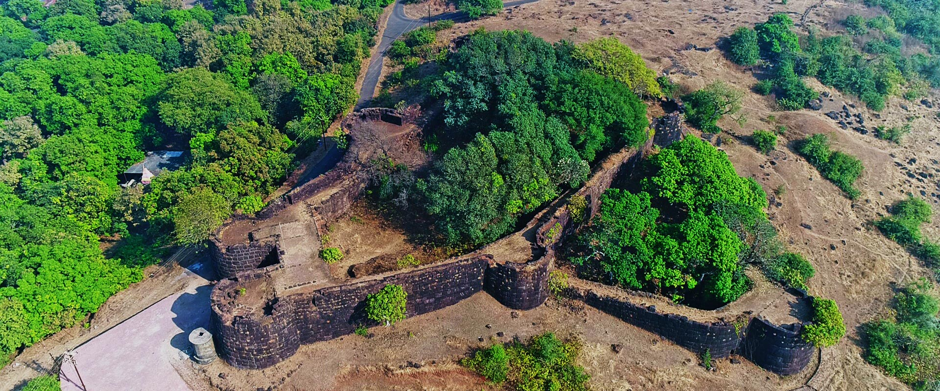 Aerial view of Bankot Fort and its surrounding landscape in Bankot village, Ratnagiri.[1]
