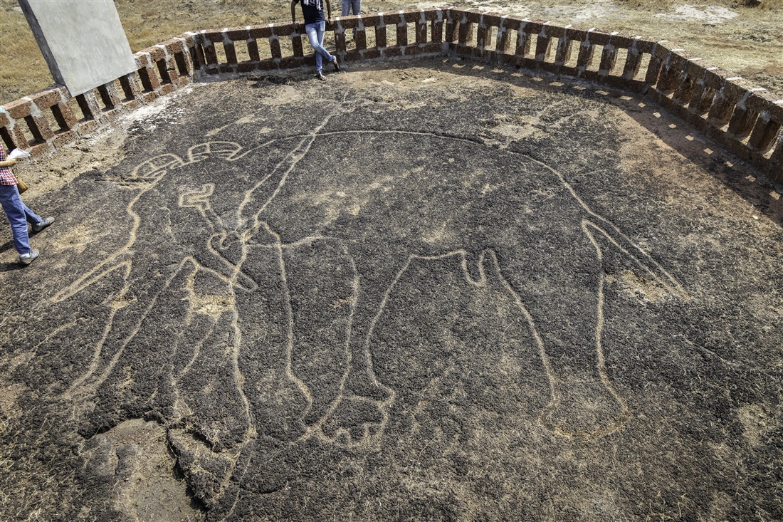 Life-size engraving of a male Indian elephant, with clearly defined features, attributed to the Mesolithic period. Ukshi, Ratnagiri district.[8]