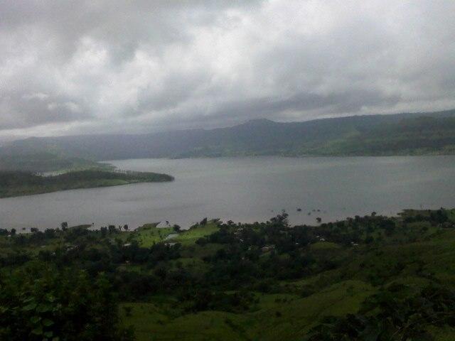Koyna Backwater, Bamnoli (Jaoli taluka), surrounded by forested hills.