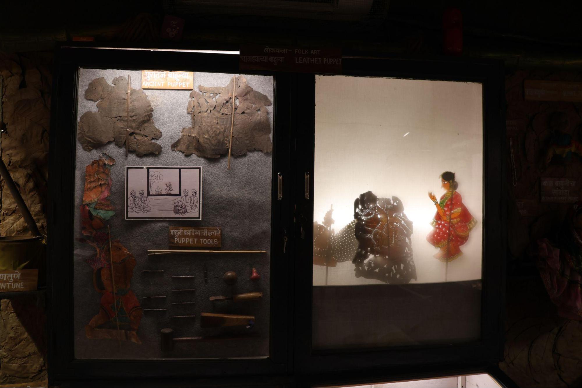 Shadow puppets used by the Thakar community to tell stories throughKalsutri Bahulya. These leather puppets, painted in vibrant colours, are brought to life with songs and dialogues during performances. (Source: CKA Archive)