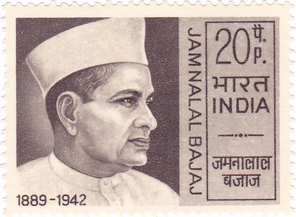 Stamp of Seth Jamnalal Bajaj (1889–1942), industrialist, philanthropist, and Gandhi associate who made Wardha a centre of the freedom movement.