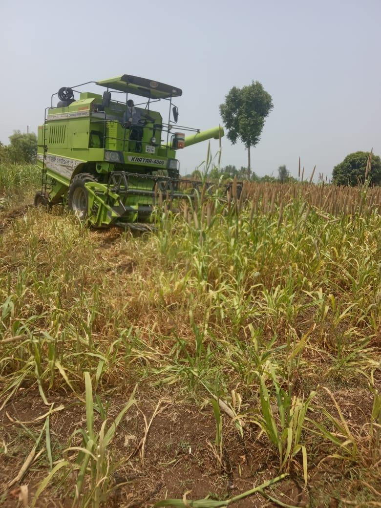 A Harvester being used in a Bajri (Pearl Millet) Field in Shrigonda Taluka. (Source: CKA Archives)