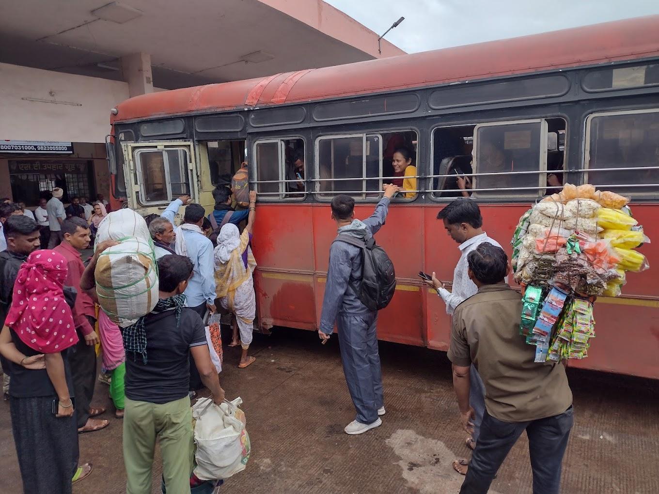 A Lalpari bus ready for departure from the Gadchiroli depot, used for routine passenger services within and outside the district.(Source: CKA Archives)