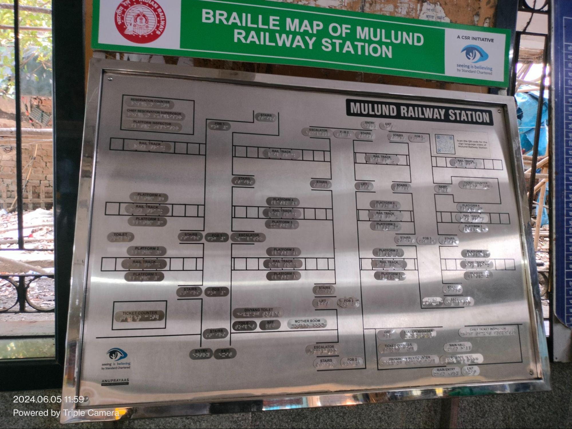 A Braille tactile map at Mulund Railway Station to assist visually impaired passengers. (Source: CKA Archives)