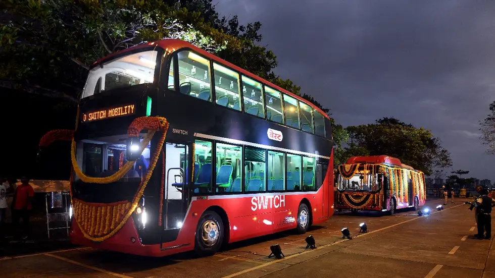 Recently launched electric double-decker bus on Mumbai’s roads.