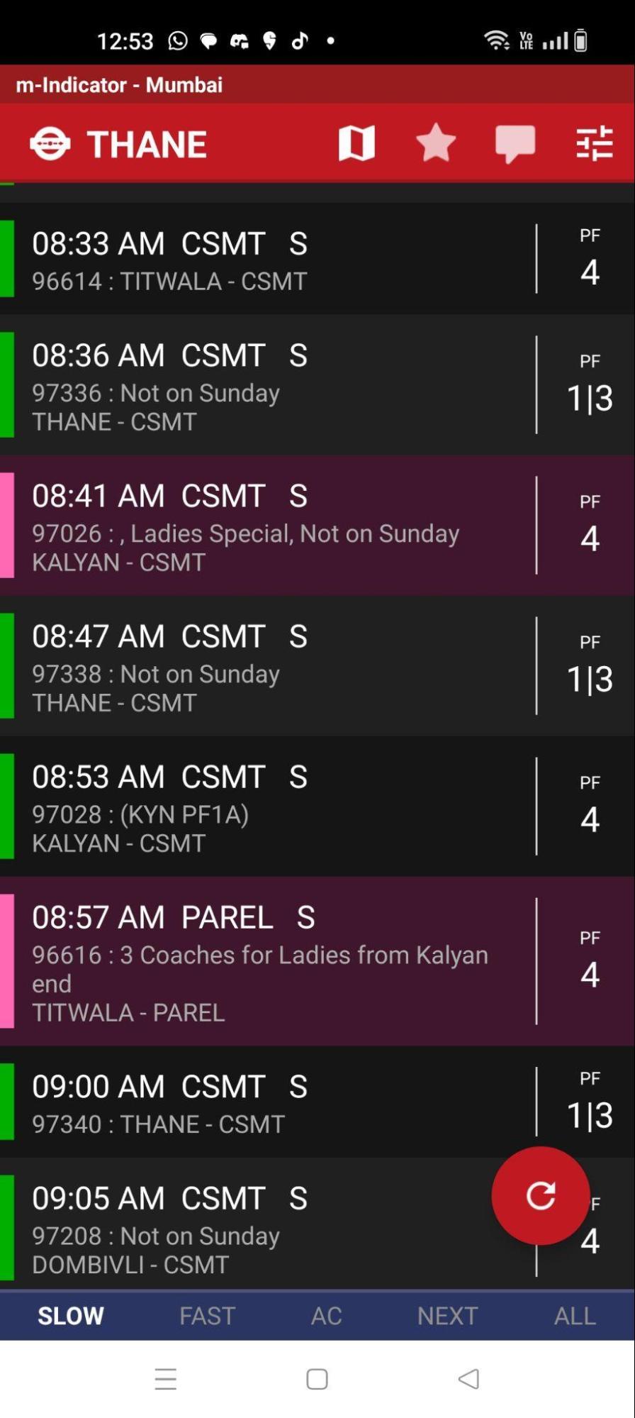 The pink-coded texts in M-Indicator are the Fifteen-Coach Trains.