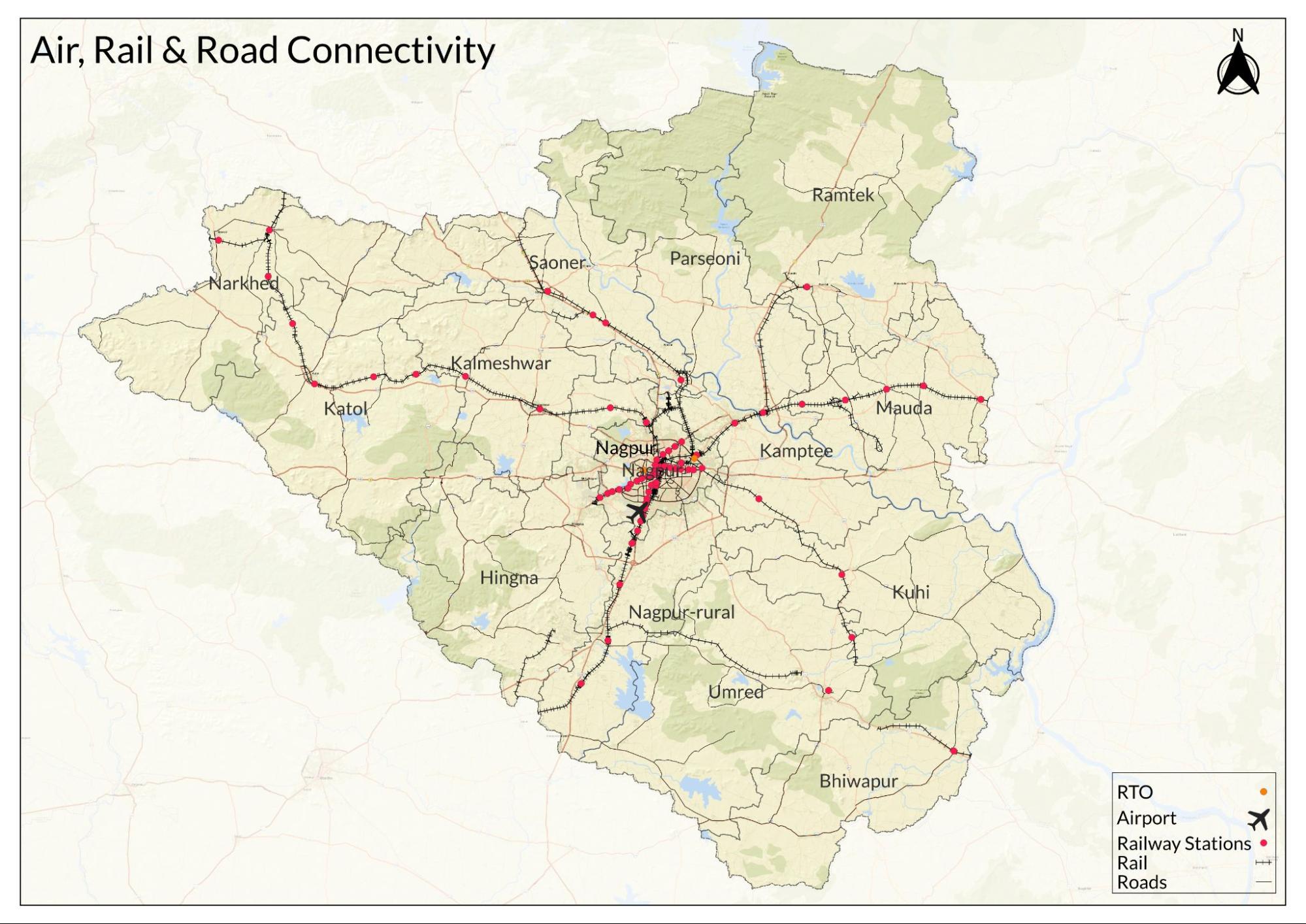 Commissioned in 1917–18, Dr. Babasaheb Ambedkar International Airport serves Nagpur district with domestic and international flights.