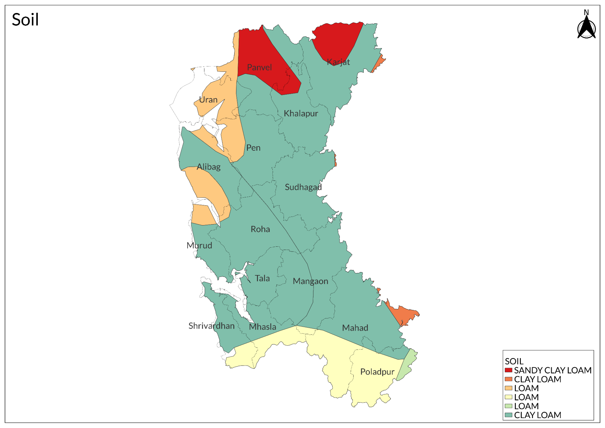 The alluvial soils in Raigad dominate along major rivers - Patalganga, Amba, and Kundalika. These deposits, composed of fine sand, silt, and clay, range from 3 to 9 meters in thickness and form the district's primary agricultural base.