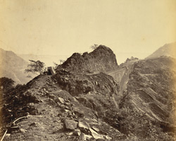 An archival image of the Bhor Ghat pass that once connected Mumbai to Pune through narrow forest trails, vital for Maratha guerrilla forces and later developed into a strategic military road by the British.