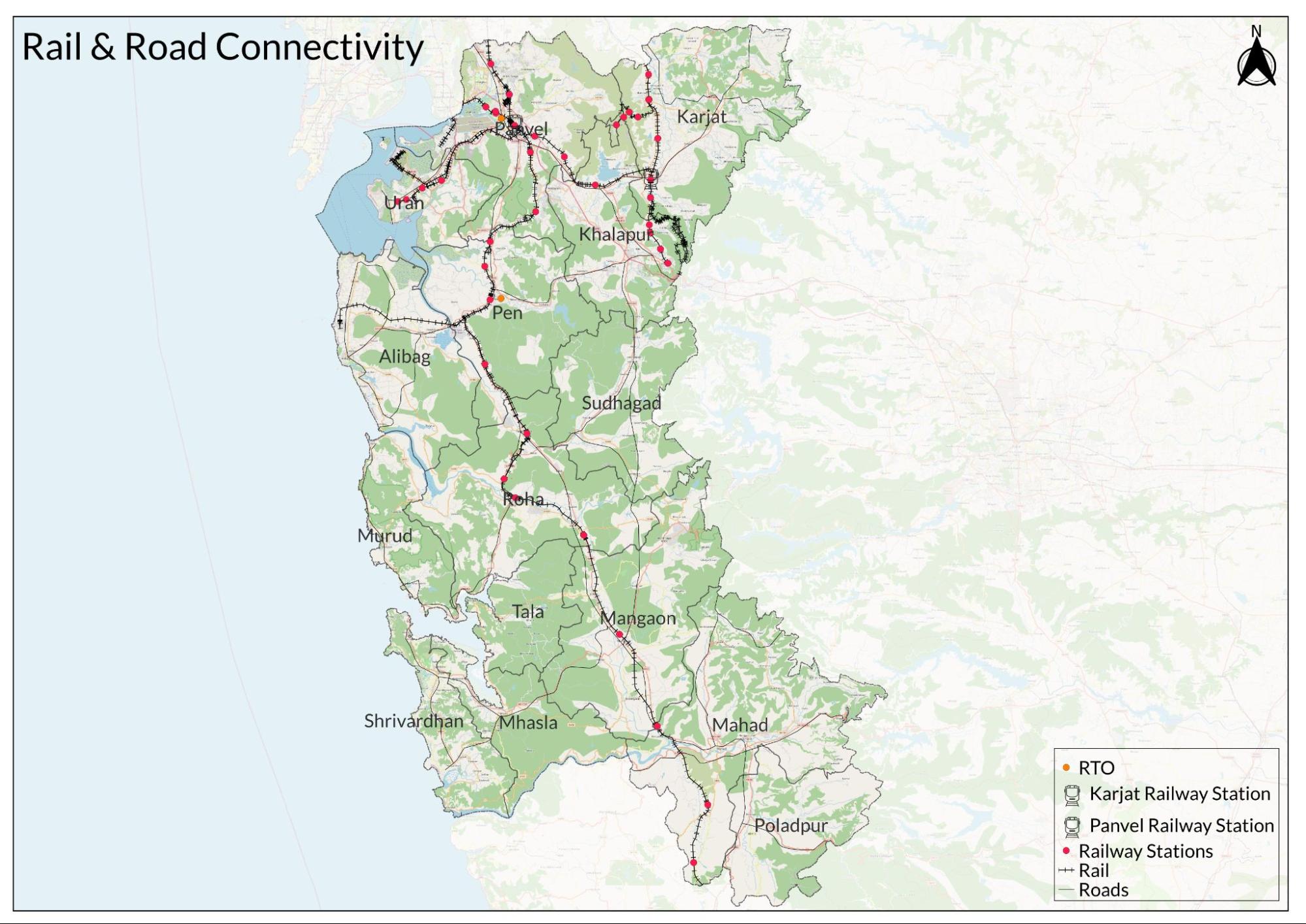 Karjat station at the base of the Bhor Ghat, on the Mumbai–Pune main line, was established in the 19th century.